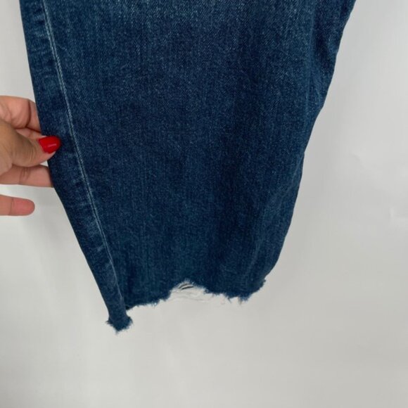 American Eagle Strigid Mom Jeans Deep Sea Blue Distressed Raw Hem 18 Short - Picture 7 of 11